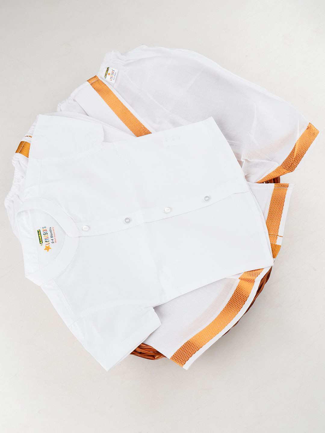 RAMRAJ Newborn Baby Traditional Set - White half sleeve