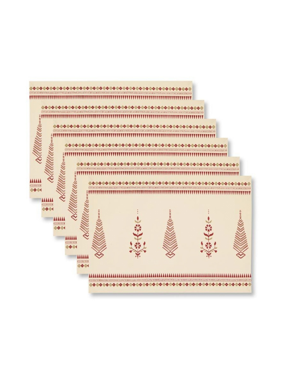 Fabindia Trikonia 6-Pcs Red & Beige Printed Cotton Table Placemats