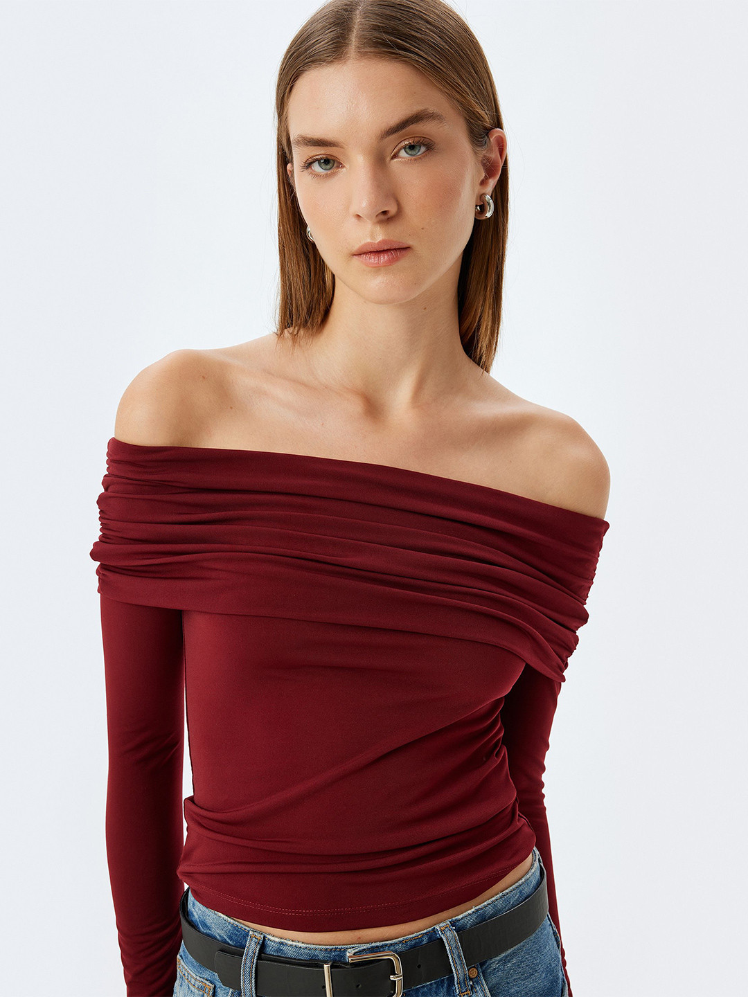 Koton Off-Shoulder Bardot Crop Top