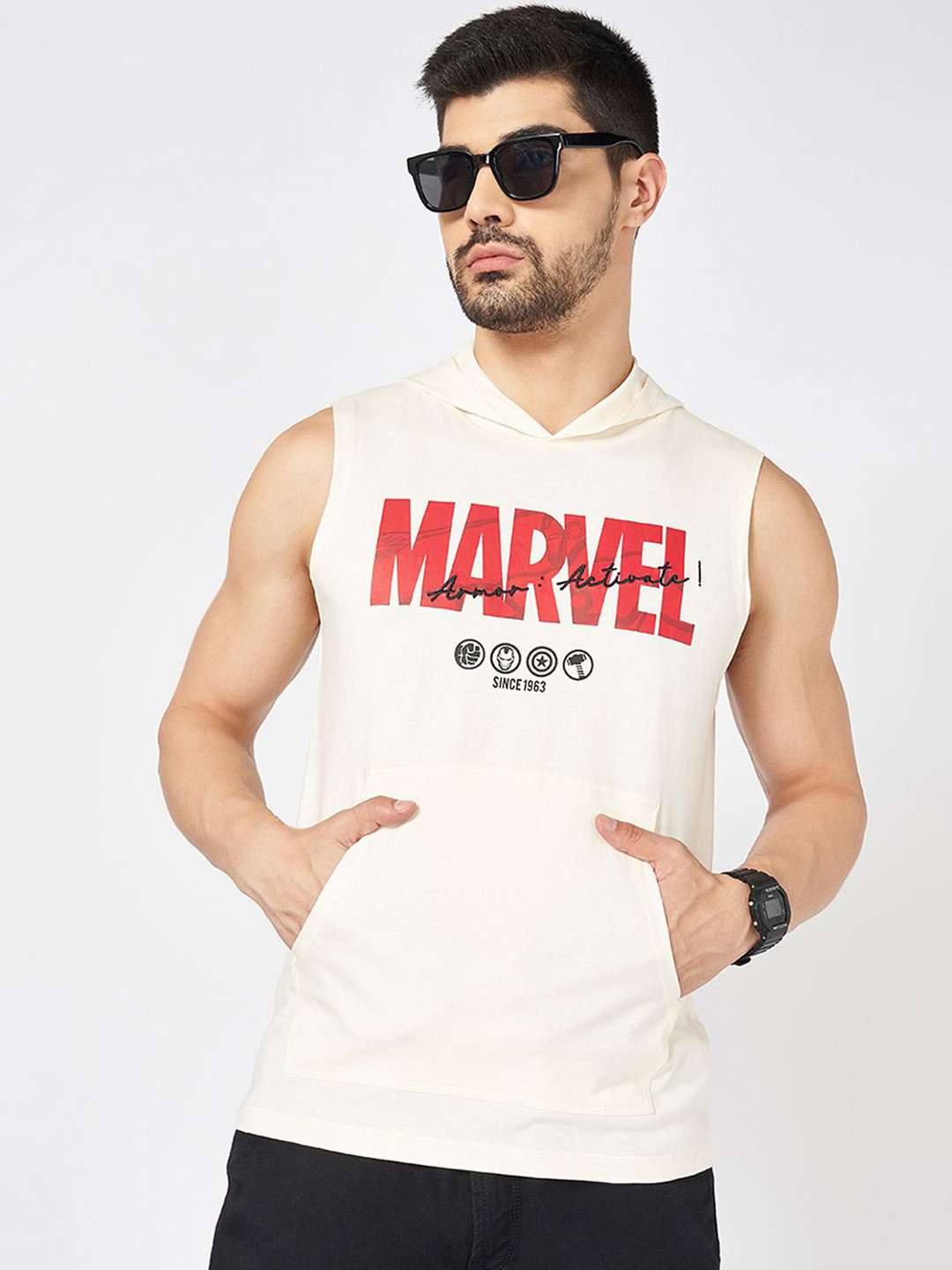 SF JEANS by Pantaloons Men Marvel Printed Hooded Tank Vests