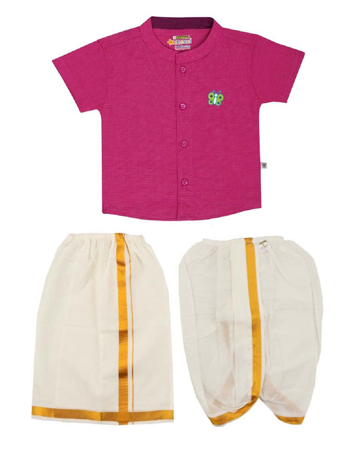 RAMRAJ Newborn Baby Traditional Set Purple Half sleeve