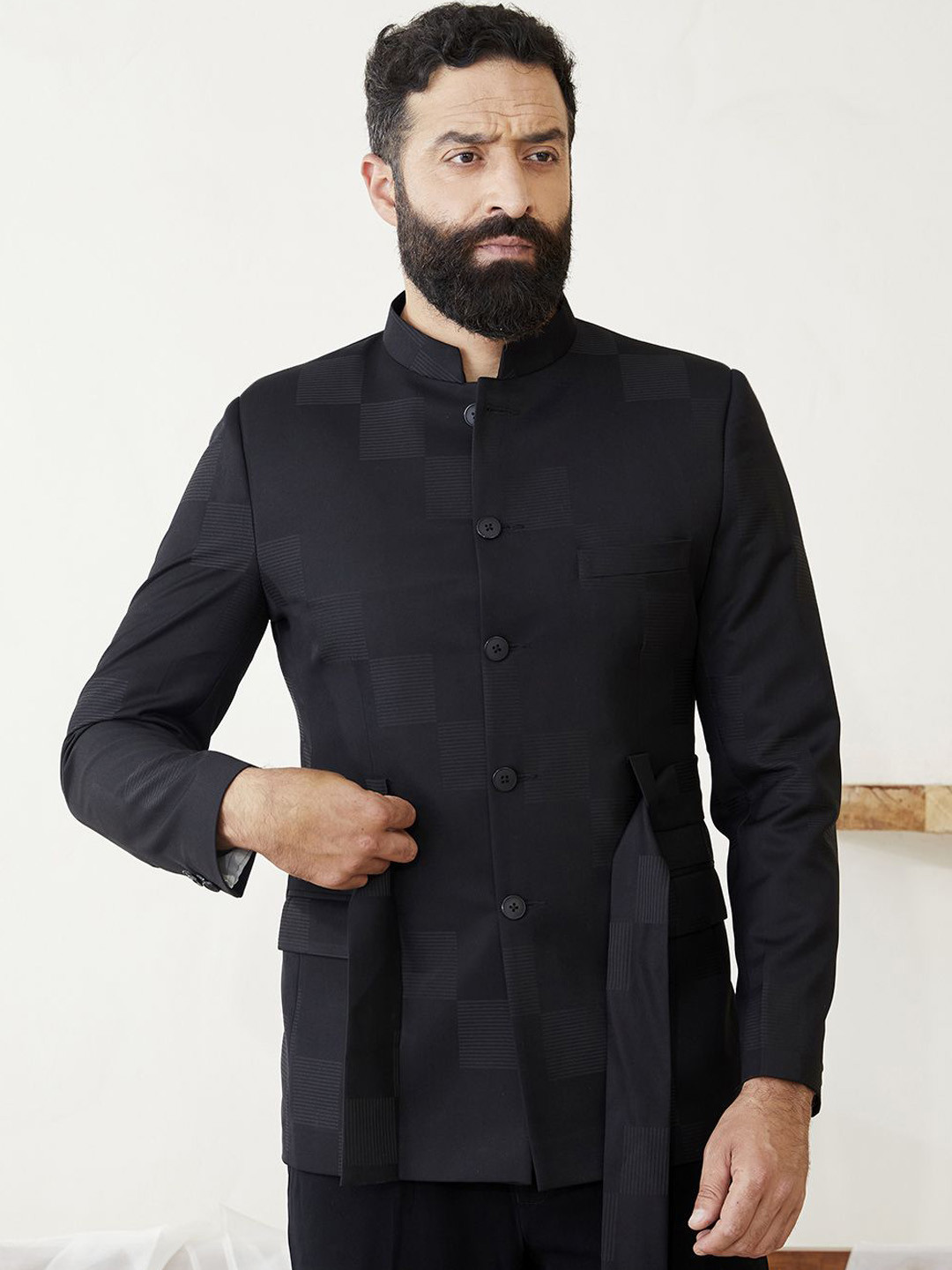 MR BUTTON Printed Long Sleeve Blazer With Belt