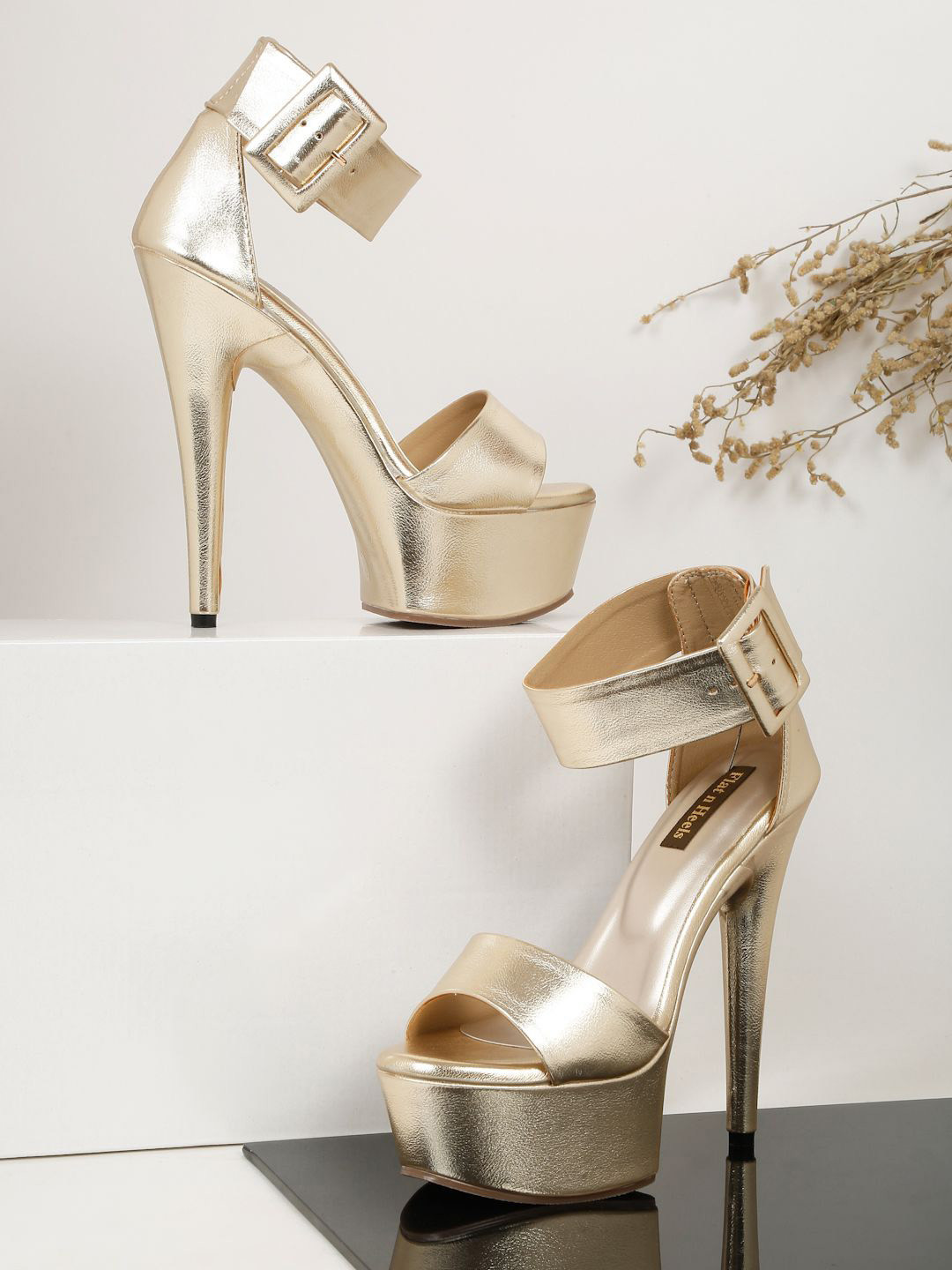 Flat n Heels Women Open Toe Stiletto Heel Sandals with Buckles