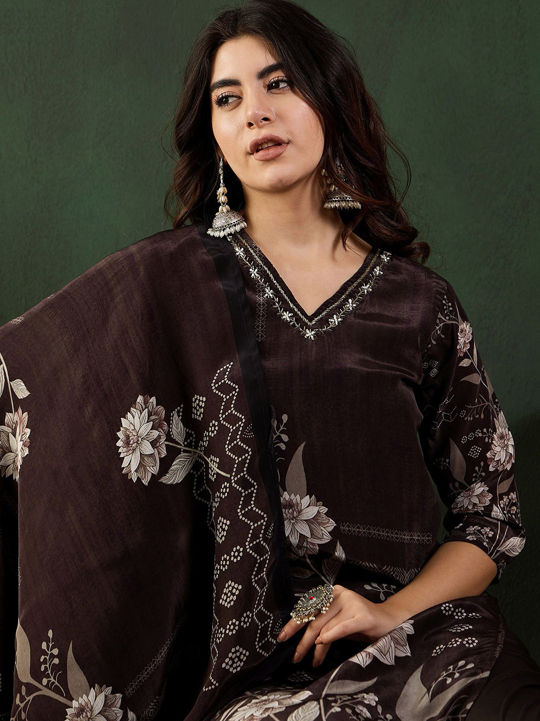 Sangria Floral Printed Kurta Set With Dupatta