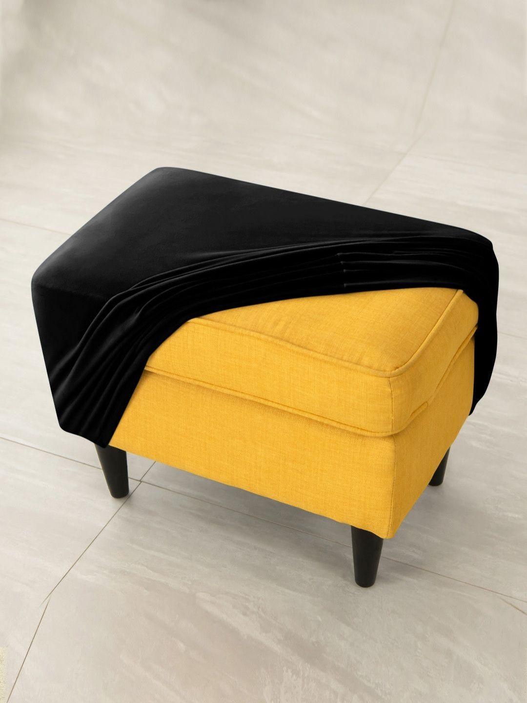 HOKIPO Black Foot Stool Cover Ottoman Slipcover, Stretch Fitted