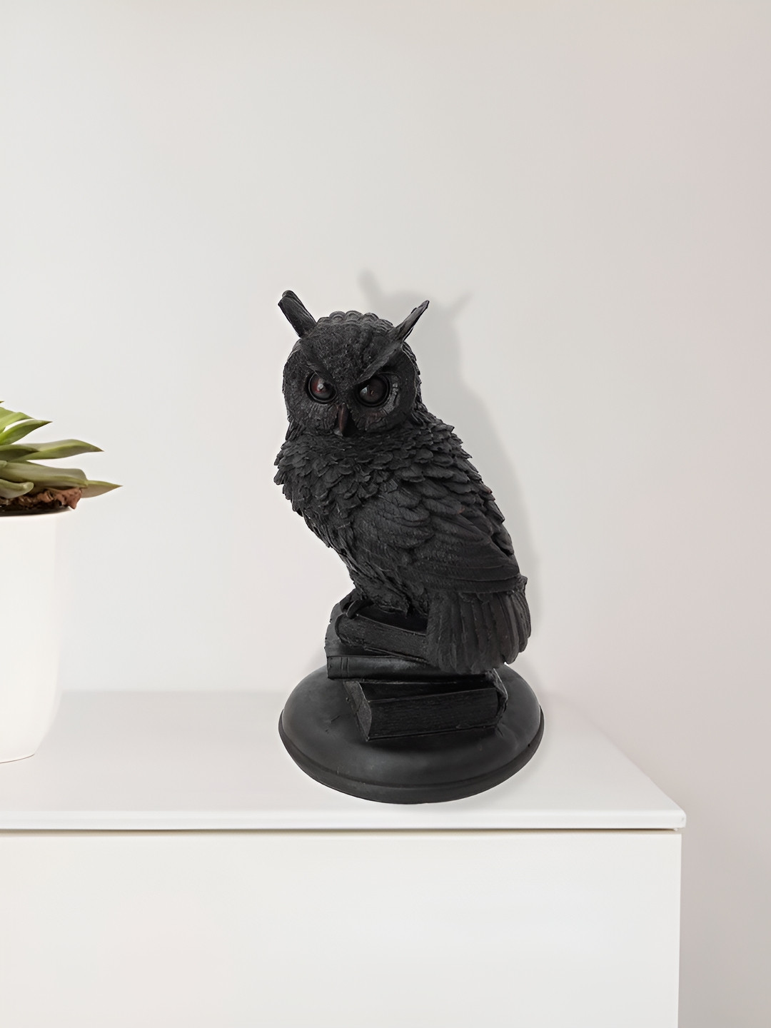 SHREE KALA HOME DECOR Owl Black Marble Matte Living Room Large Showpiece - 11.5 Inches