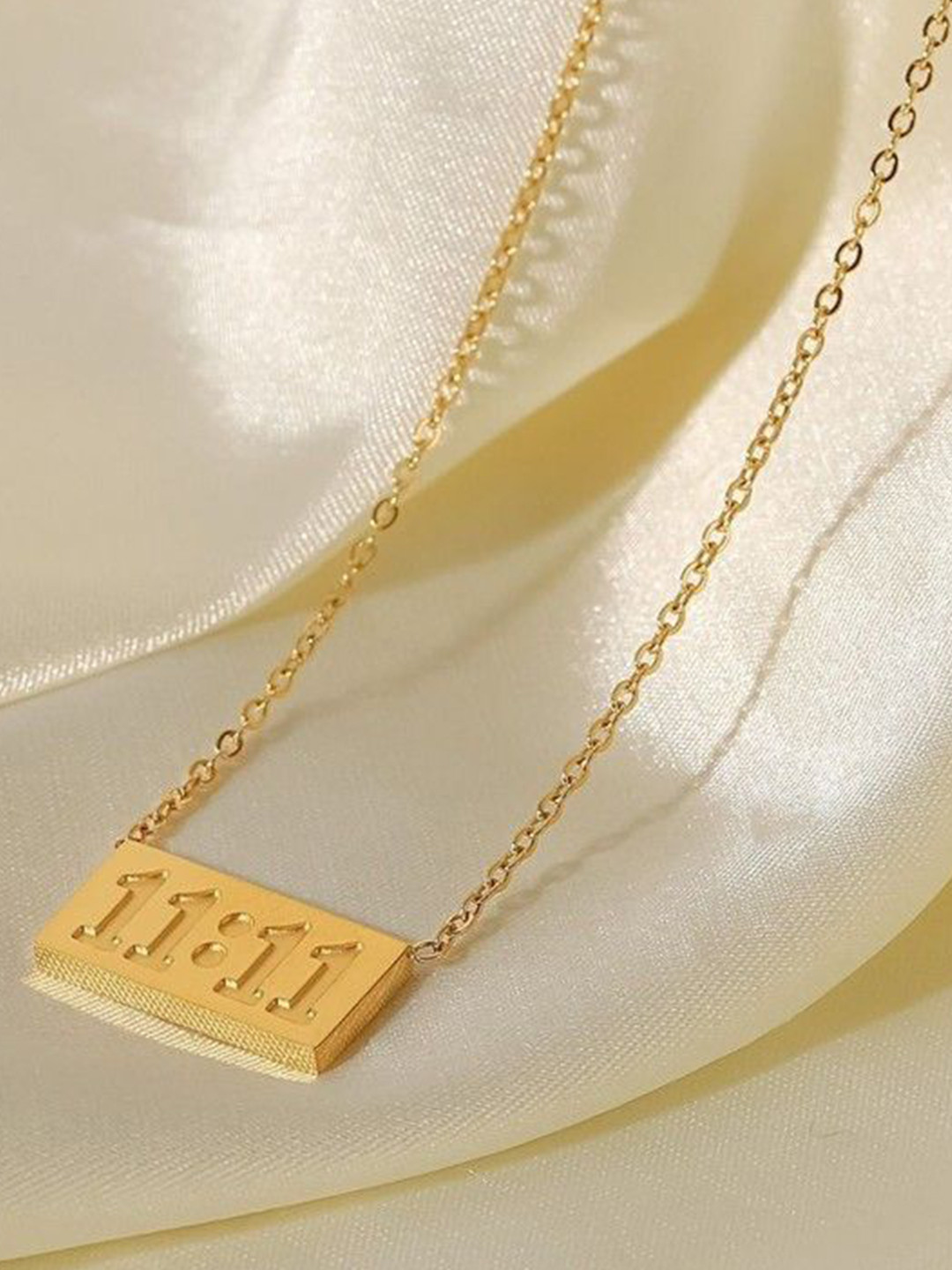 DressBerry Stainless Steel 18K Gold-Plated Square Minimal Necklace