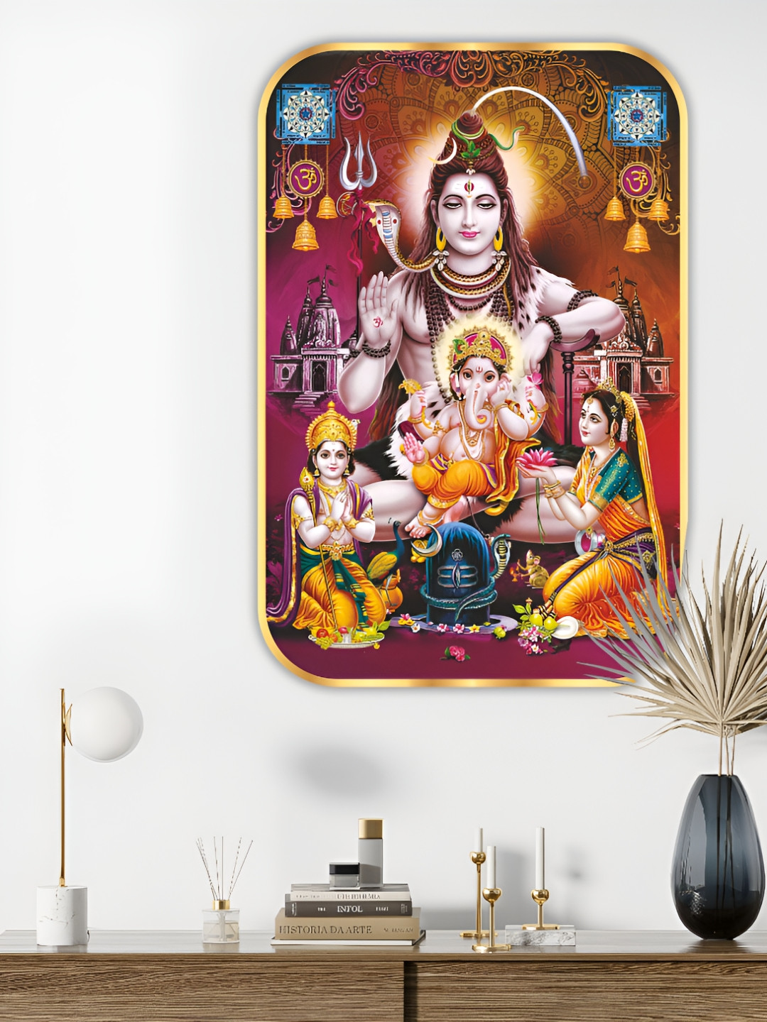 SAF Lord Shiva Red Canvas Wall Living Room Rectangle Potrait Paintings Wall Art