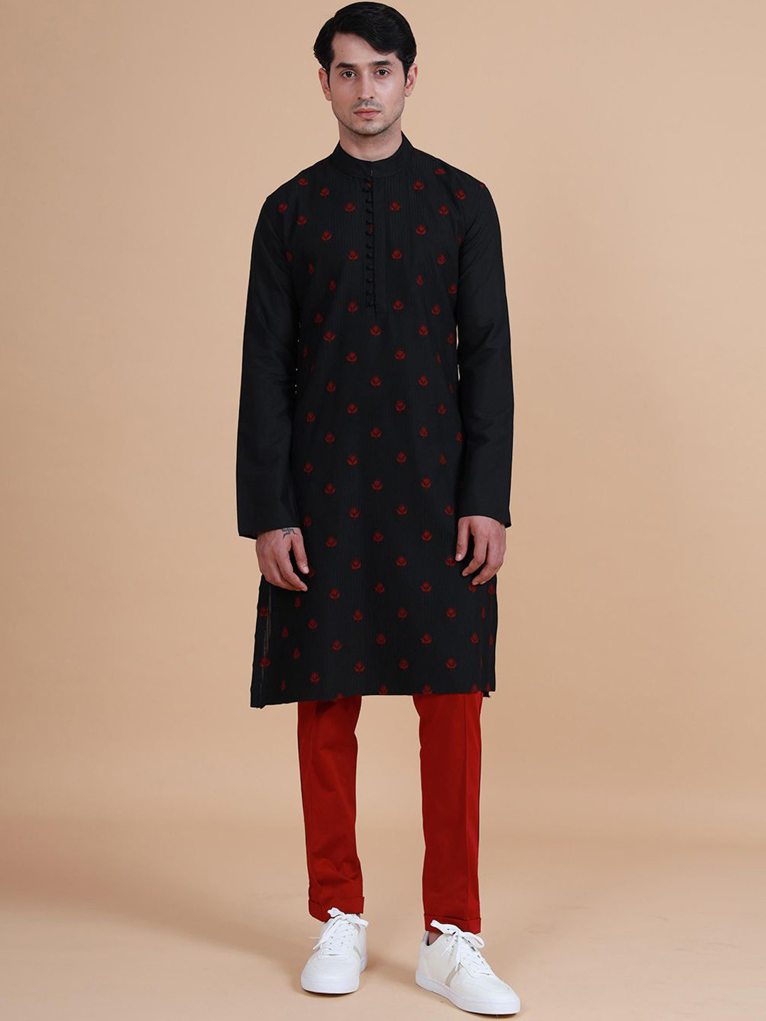 RR Blue Men Geometric Thread Work Kurta