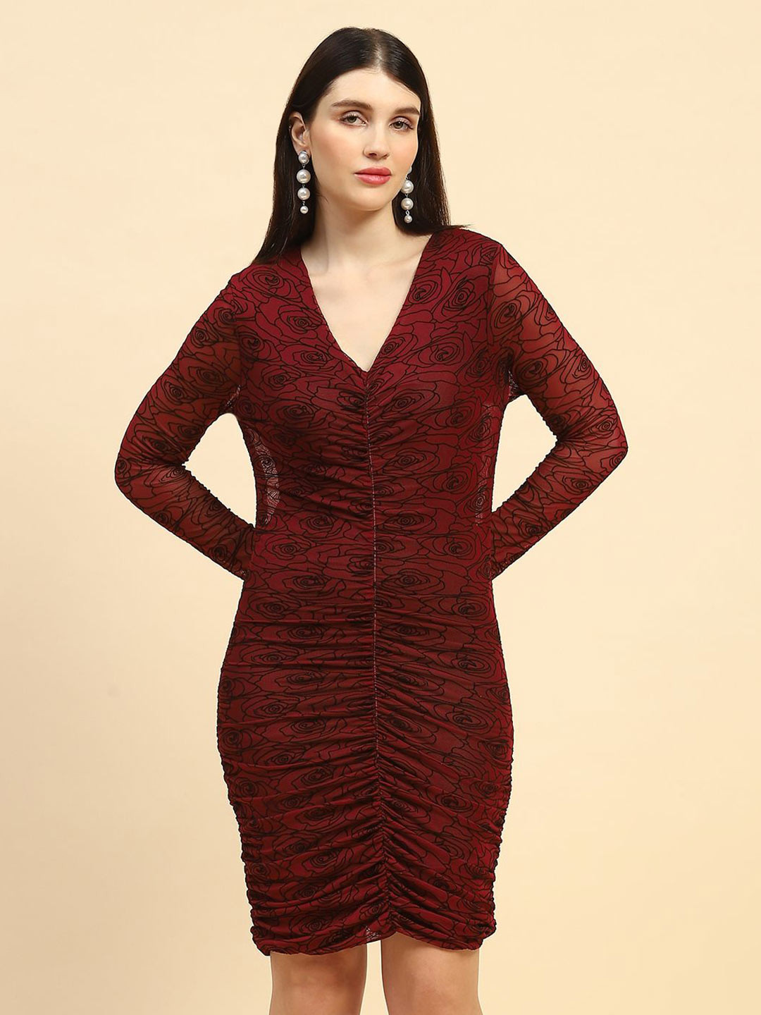 Global Republic Floral Print Net Bodycon Dress