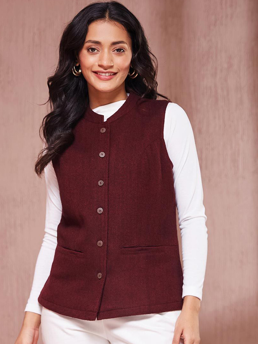 Fabindia Women Waist Length Woven Nehru Jacket