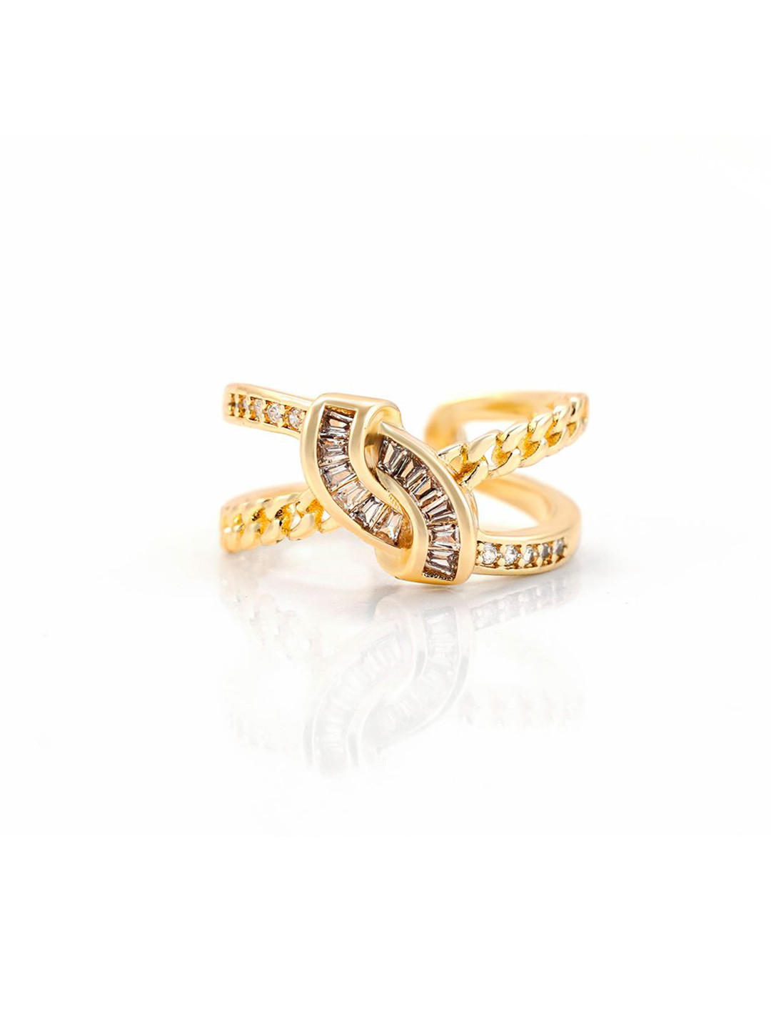 SWASHAA 14K Gold-Plated CZ-Studded Finger Ring