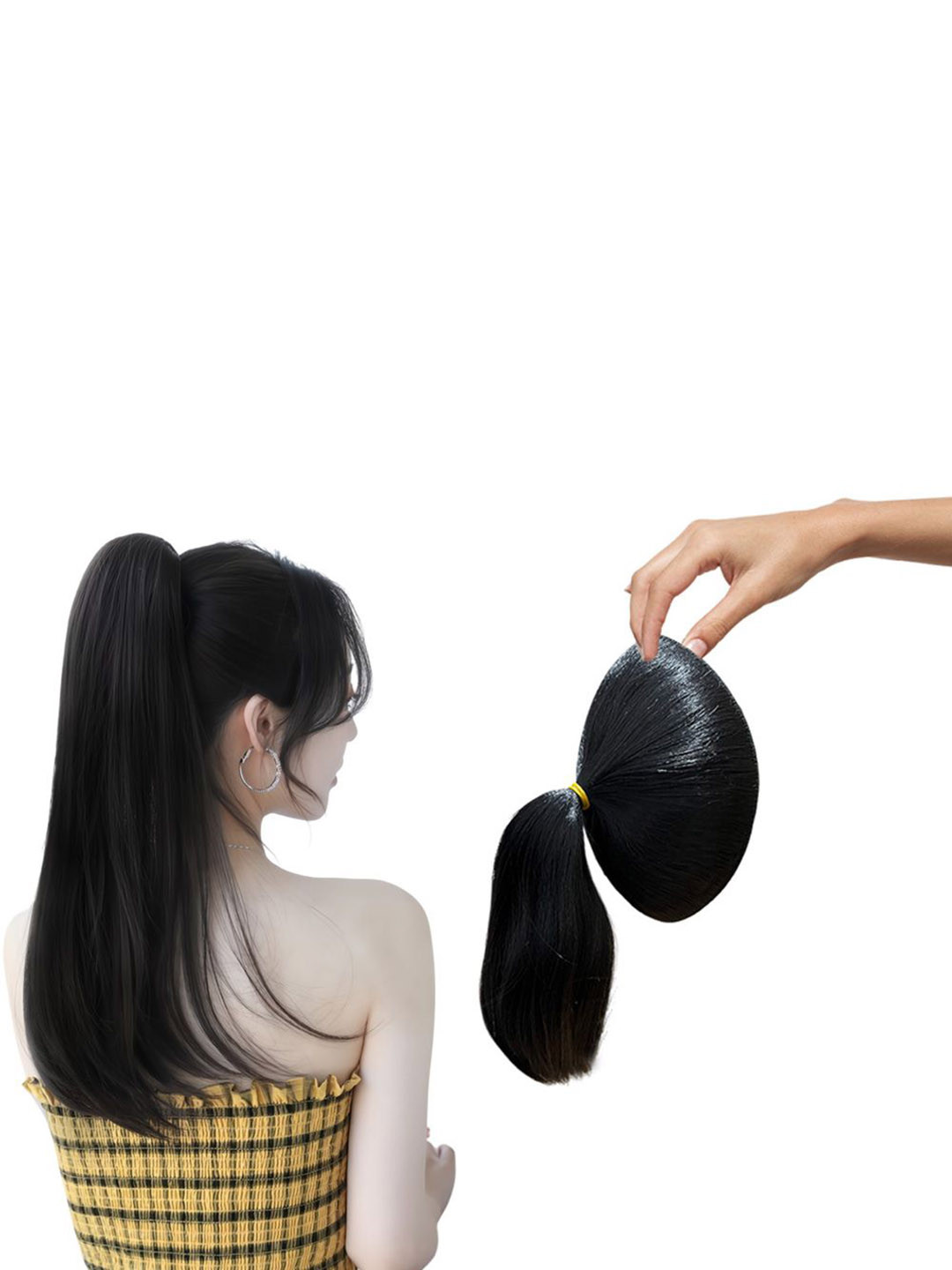 D-Divine Ball Head Wig Wrapped Flower Bud Head Ponytail Hair Extension - 35 cm - Black