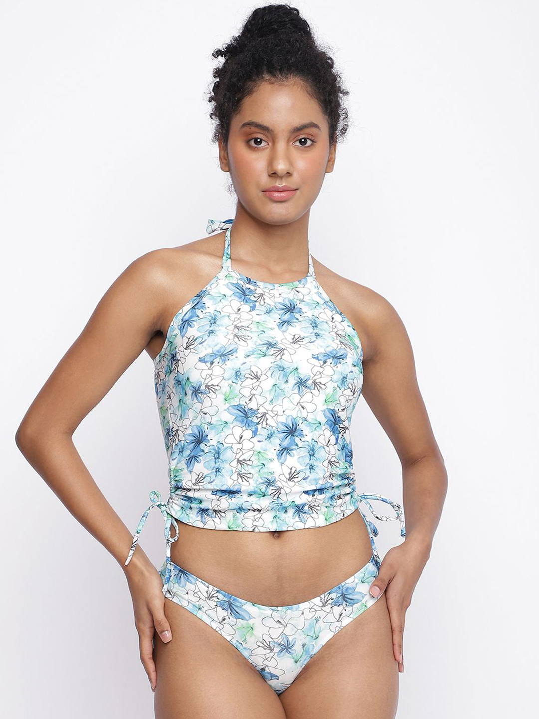 La Intimo Floral Printed Halter Neck Top & Bikini Brief With Sarong