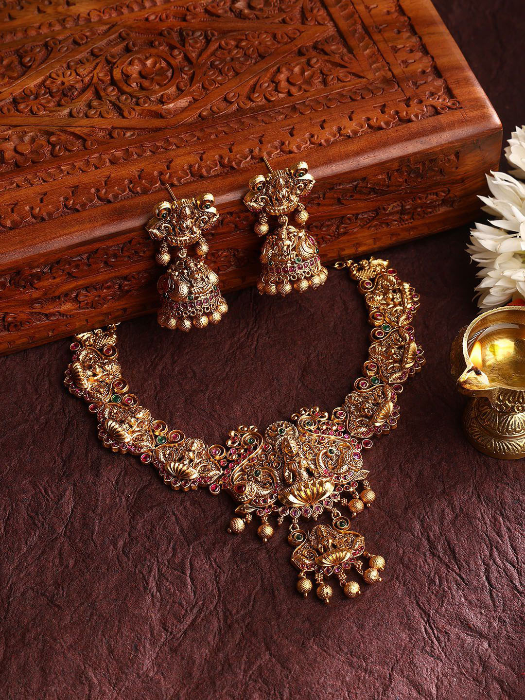 Priyaasi Gold Plated Stone Studded Lakshmi Sequel Jewellery Set