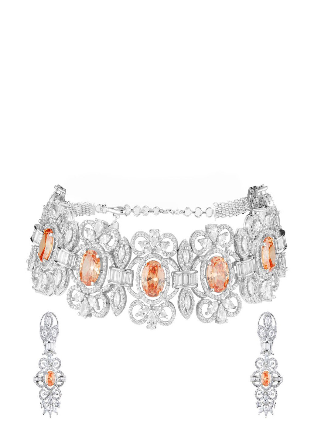 vivinia BY VIDHI MEHRA Womens Silver Plated Choker Necklace Set with Pair of Earrings