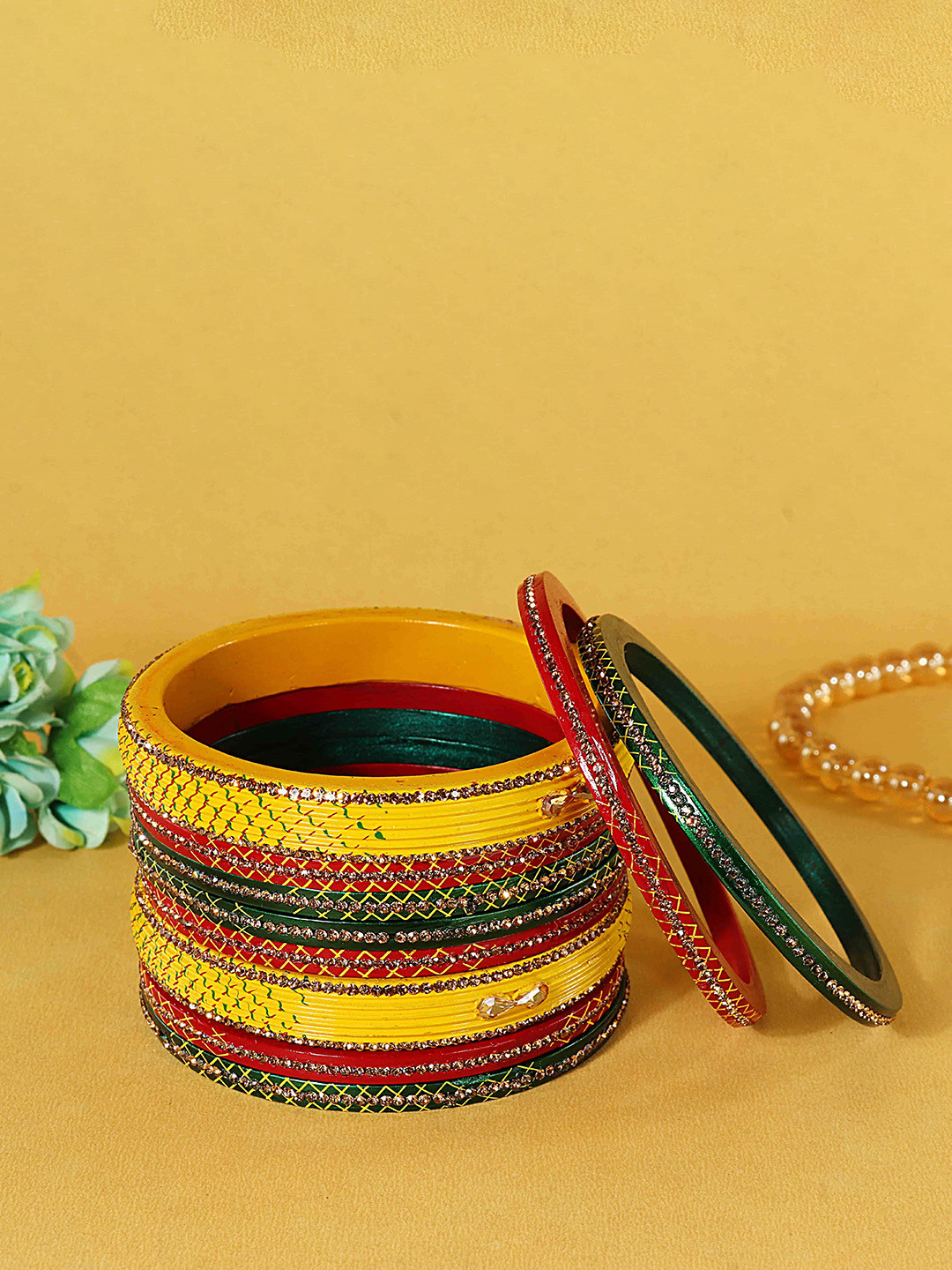 ZULKA Set Of 10 AD & CZ Stones Bangles