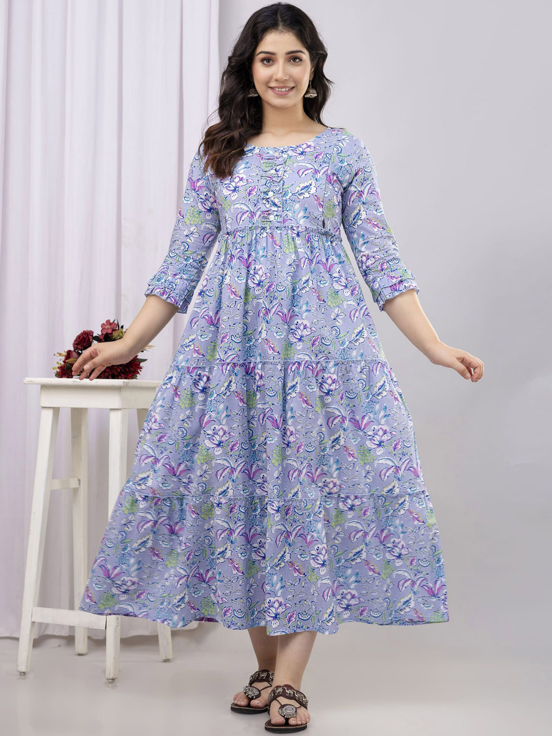 Henal Women Floral Printed Tiering Maternity Anarkali Kurta