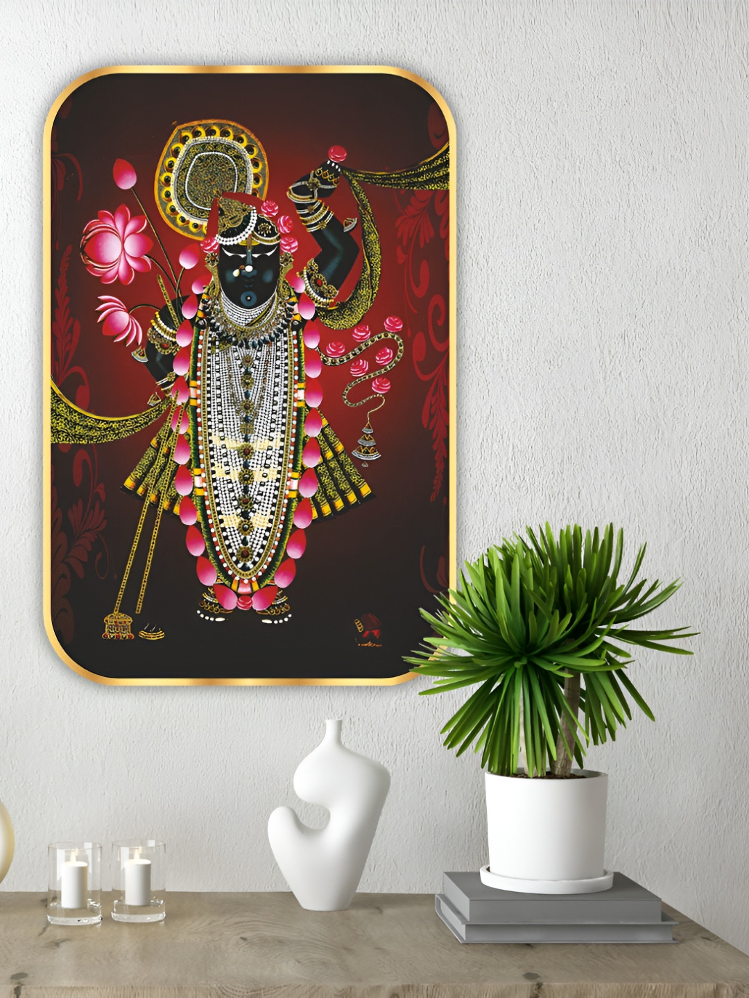 SAF Black & Magenta 1 Piece Canvas Religious Wall Paintings