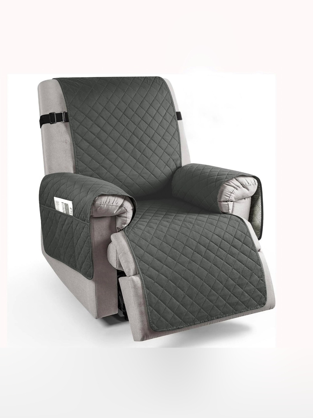 Cortina Single Seater Dark Grey Solid Reversible Fitted Non Slip Recliner Couch Slipcover