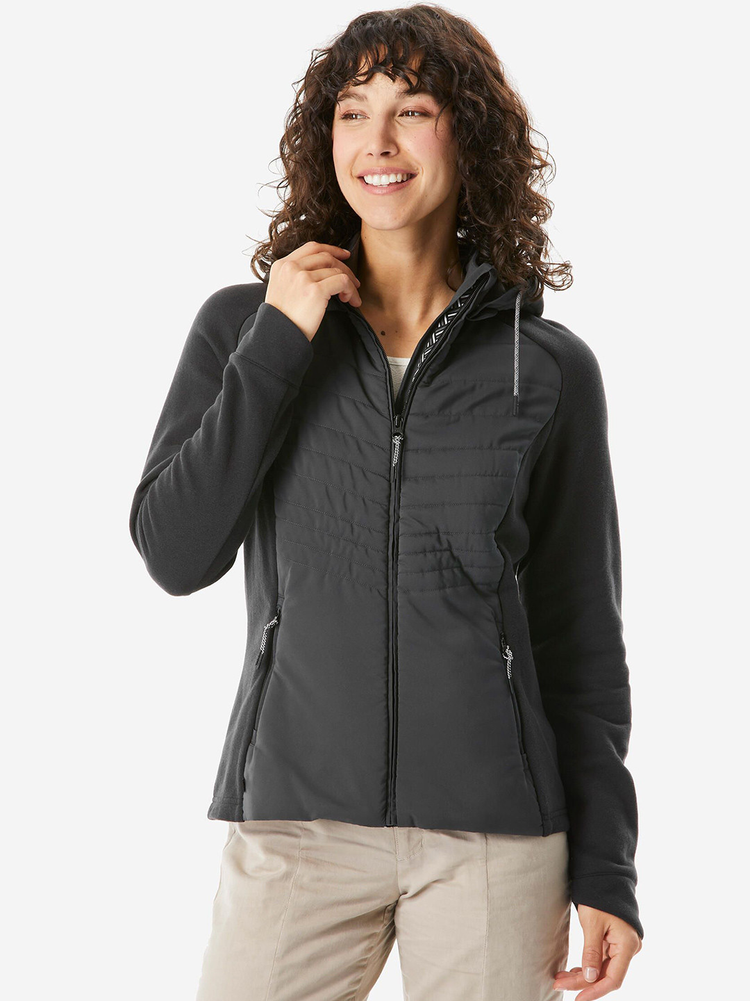 Decathlon Quechua - Women Black NH500 Hybrid Breathable Hiking Hoodie