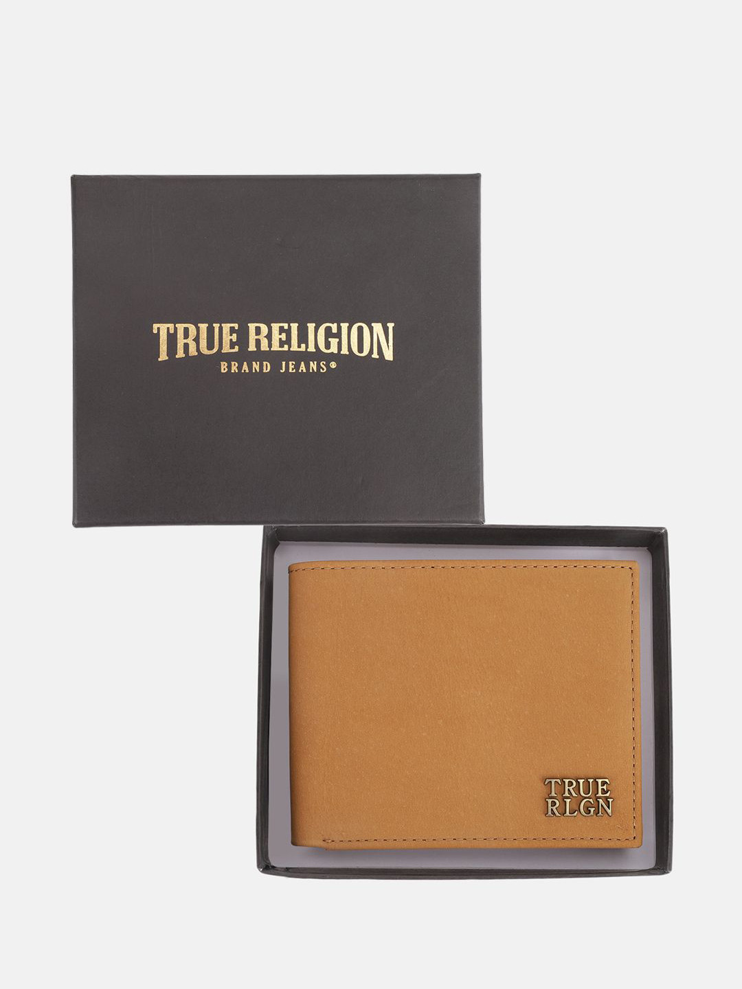 True Religion Men Textured Leather Two Fold Wallet