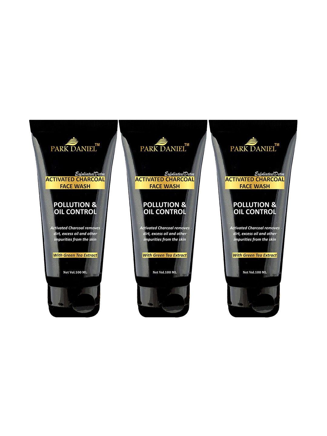 Park Daniel Set Of 3 Activated Charcoal Face Wash With Green Tea Extract - 100 ml Each