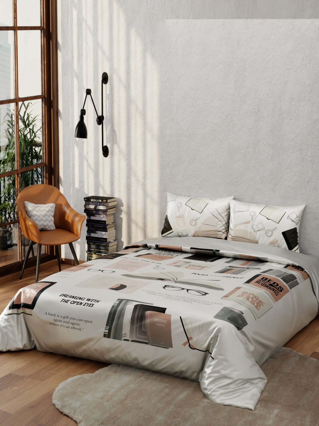 QuirkLoom Grey & Black Set of 3 AC Room 150 GSM Double Bed Comforter With 2 Pillow Covers