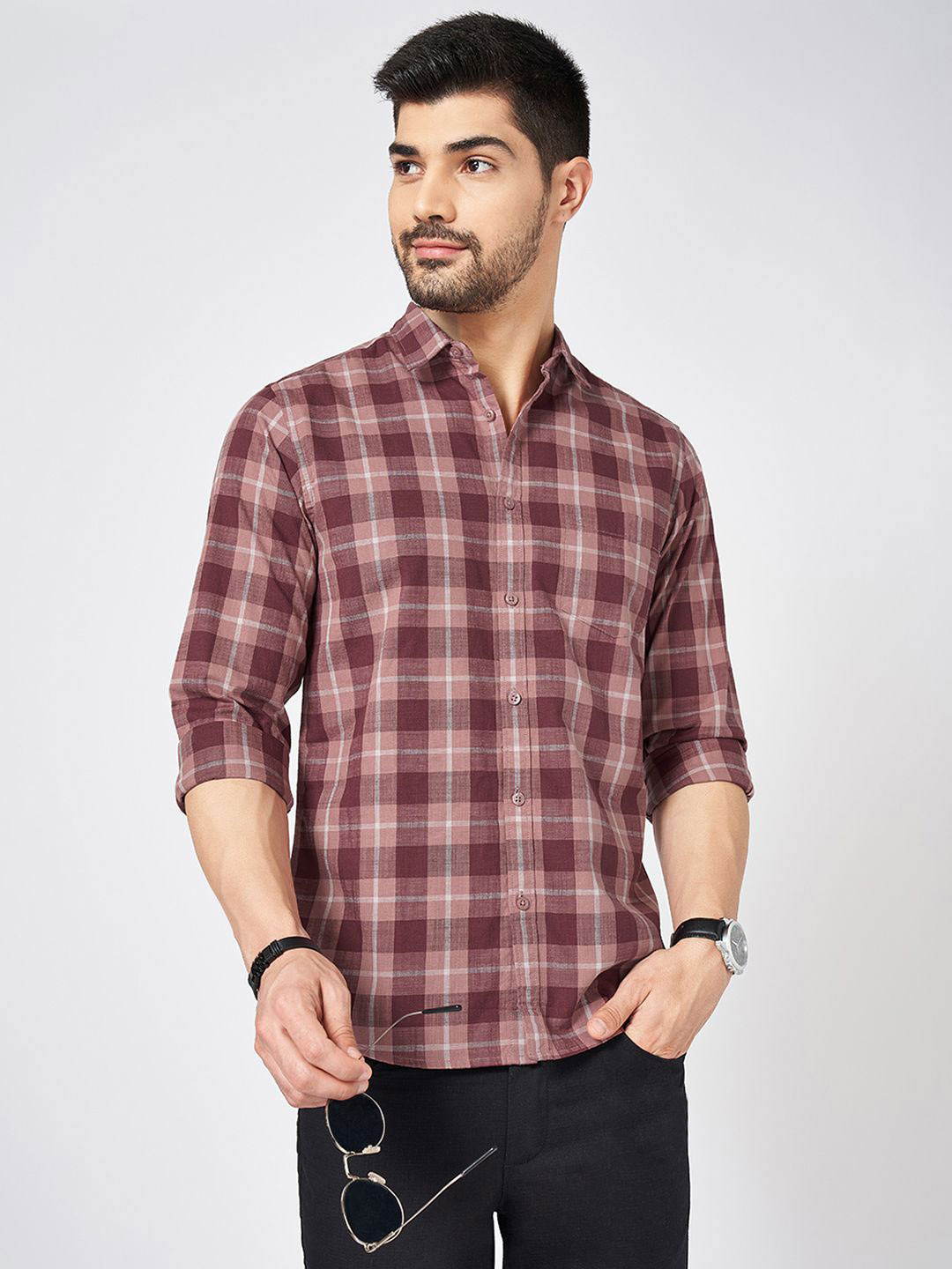 BYFORD by Pantaloons Men Slim Fit Tartan Checks Opaque Casual Shirt