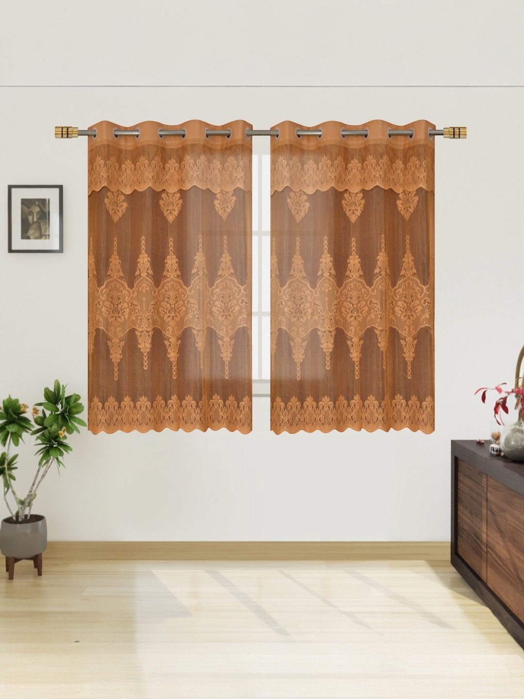 BIGGER FISH Multicoloured Set of 2 Floral Sheer Window Curtain