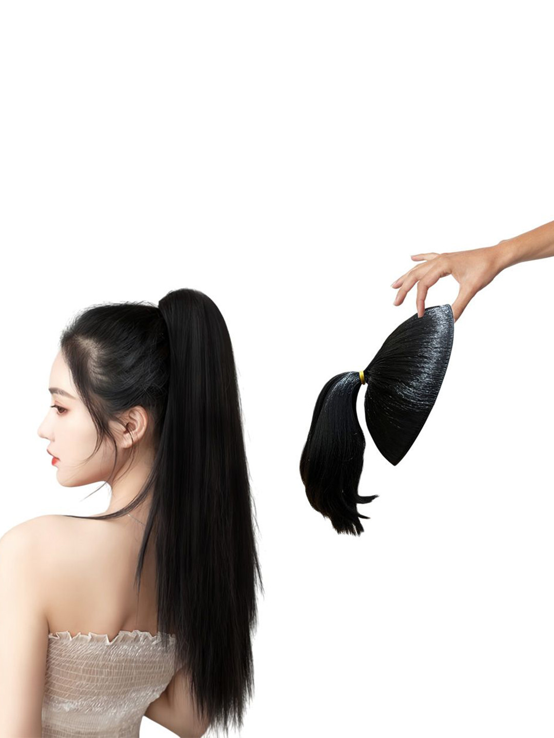 D-Divine Ball Head Wig Wrapped With Grapefruit Peel Flower Hair Extension - 35 cm - Black