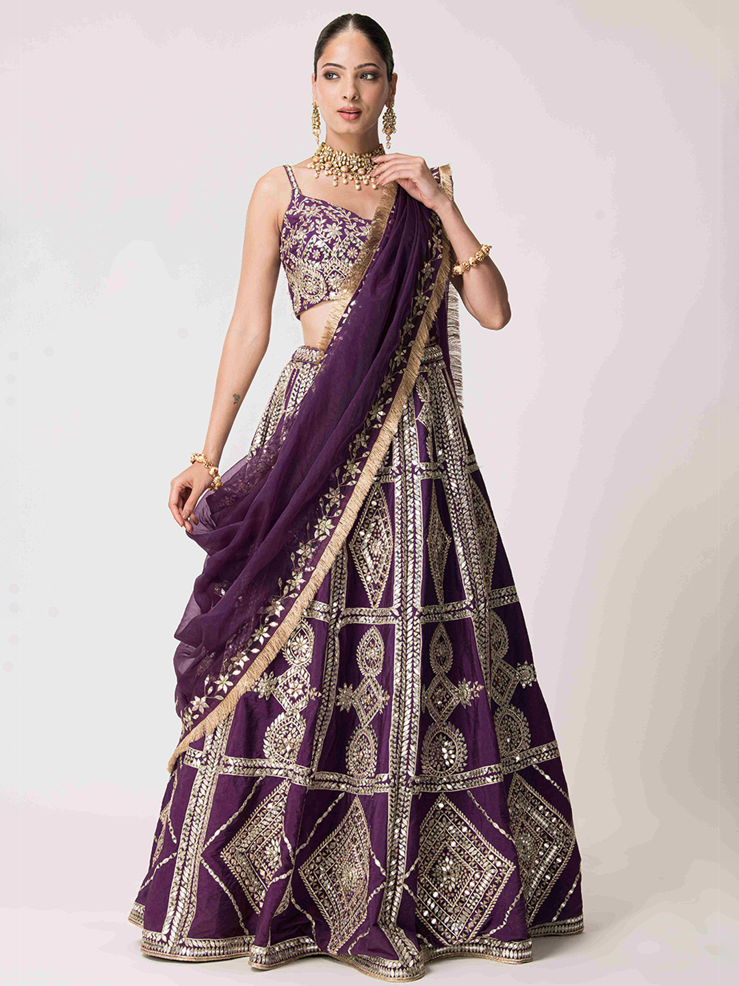 The Front Row Embellished Mirror Work Ready to Wear Lehenga & Blouse With Dupatta