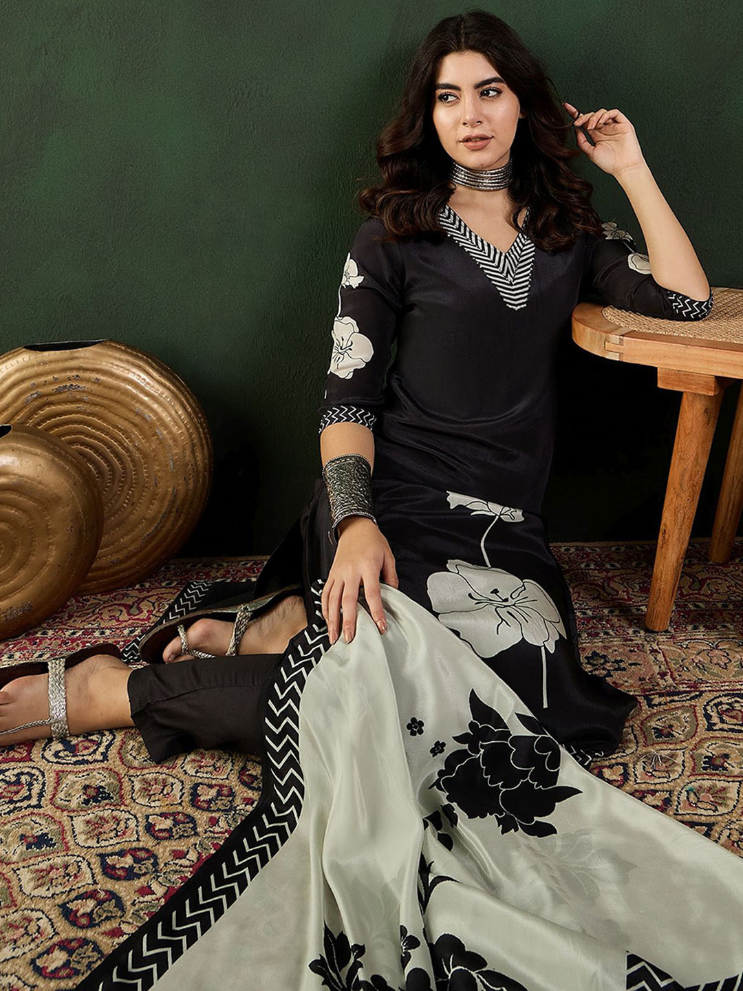 Sangria Floral Printed Kurta Set With Dupatta