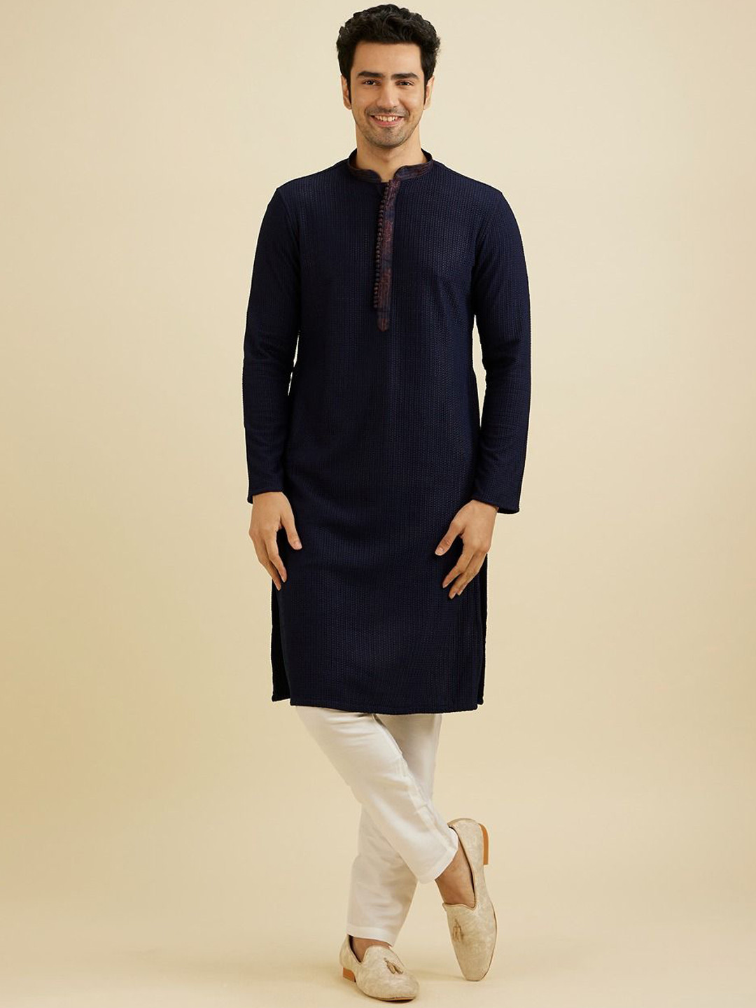 Manyavar Men Chikankari Embroidery Kurta with Pyjamas