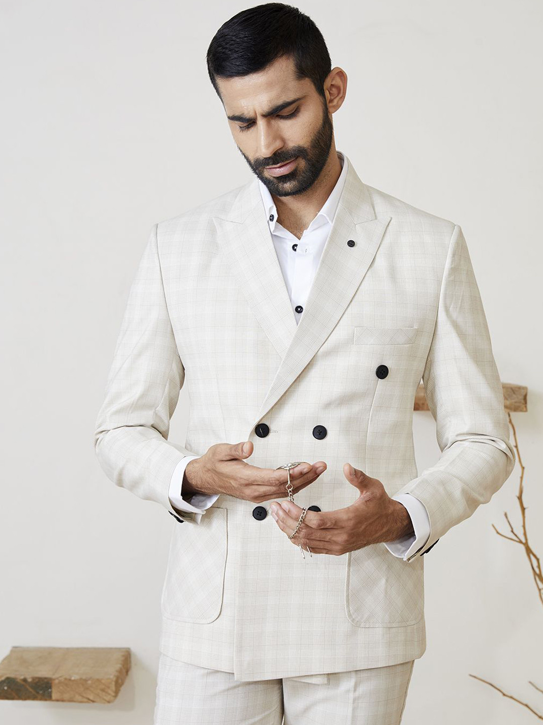 MR BUTTON Single Breasted Checked Tailored Fit Anthem Blazers