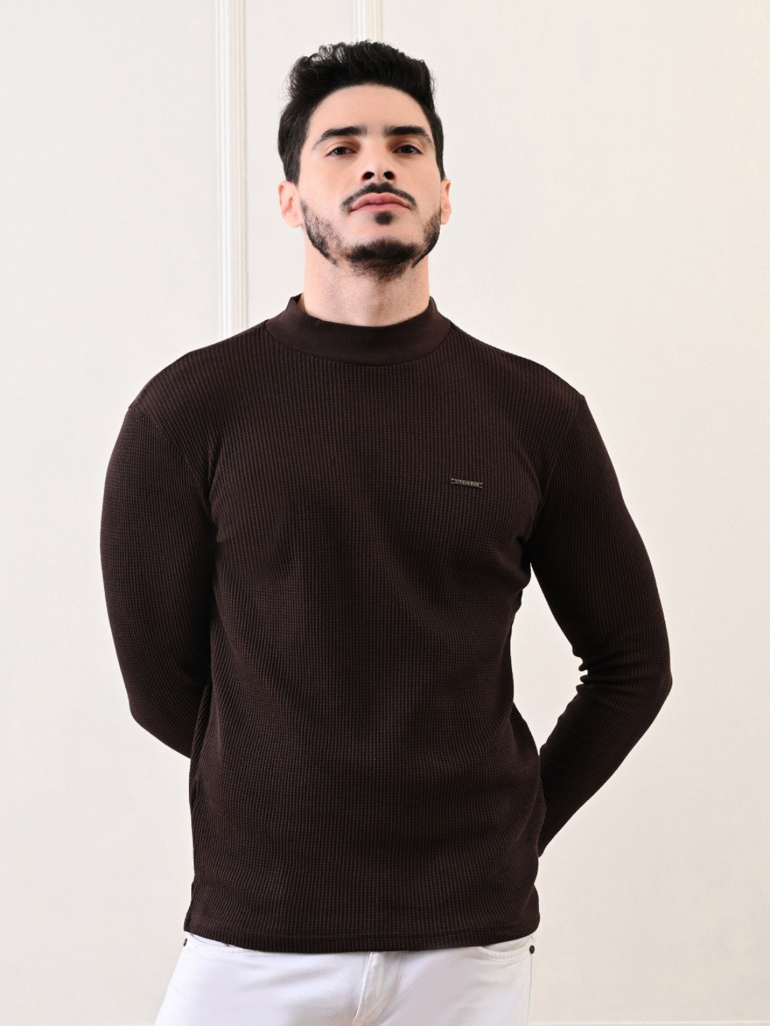 STARFOX Mens Turtle Neck Textured Full Sleeve T-shirt