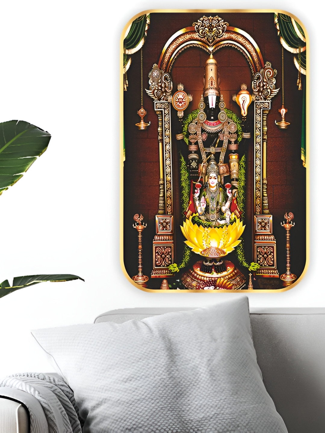 SAF Lord Balaji Brown Wood Wall Living Room Rectangle Potrait Paintings Wall Art
