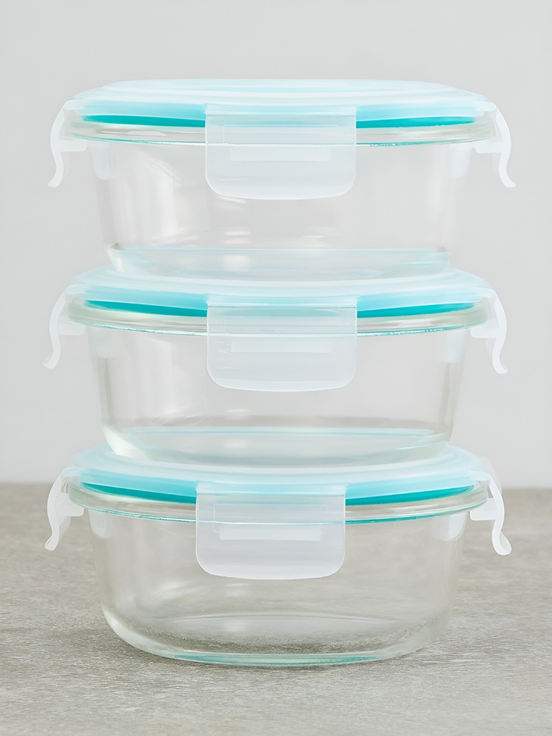 smart serve Transparent Solid Glass Dishwasher Safe 3PCs Lunch Box With Spoon and Fork