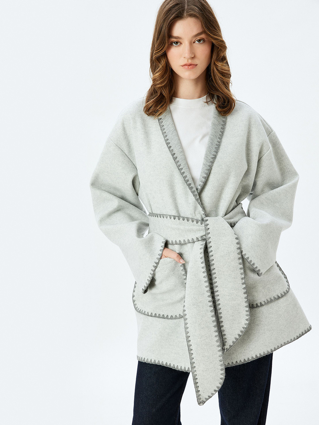 Koton Women Wide Tie Belt Overcoat