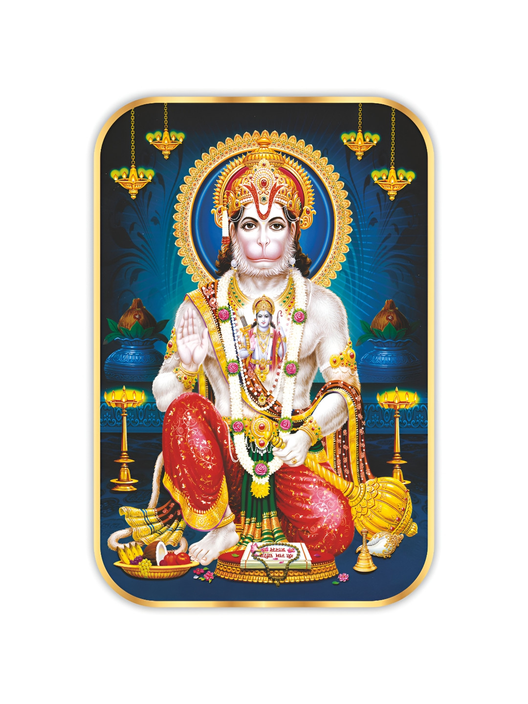 SAF Lord Hanuman Blue Wood Wall Living Room Rectangle Potrait Paintings Wall Art