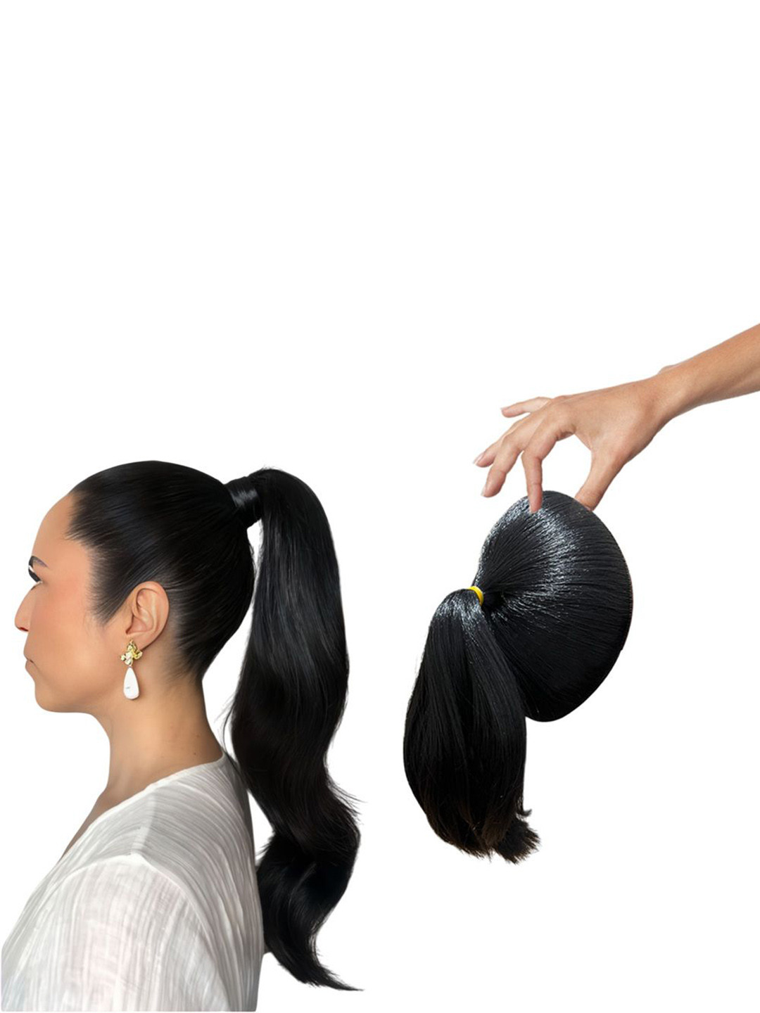 D-Divine Ball Head Wig Wrapped With Grapefruit Peel Flower Bud Head Ponytail- 35 cm- Black