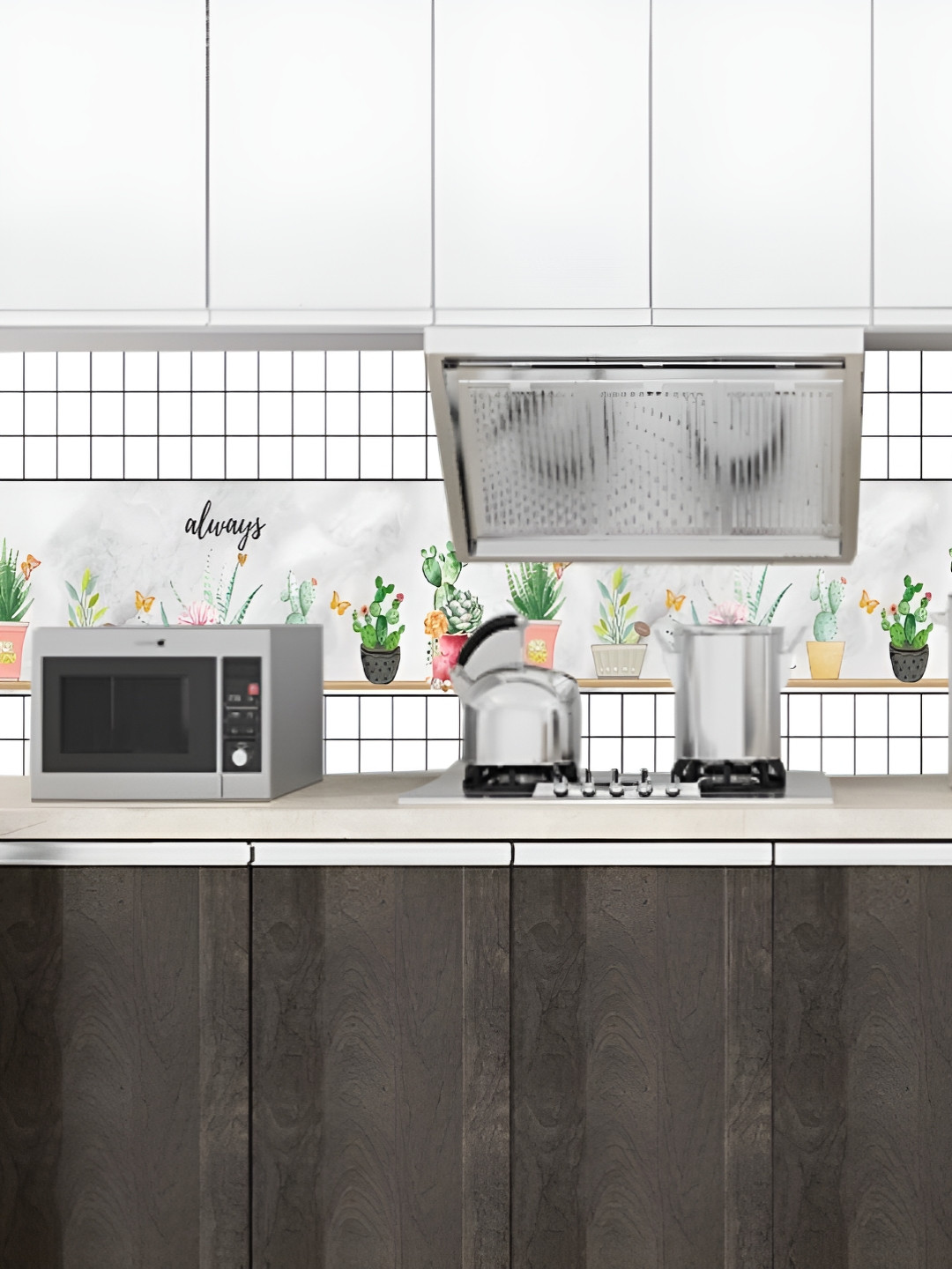 Asian royal White & Black Checked Printed Self-Adhesive Wall Sticker