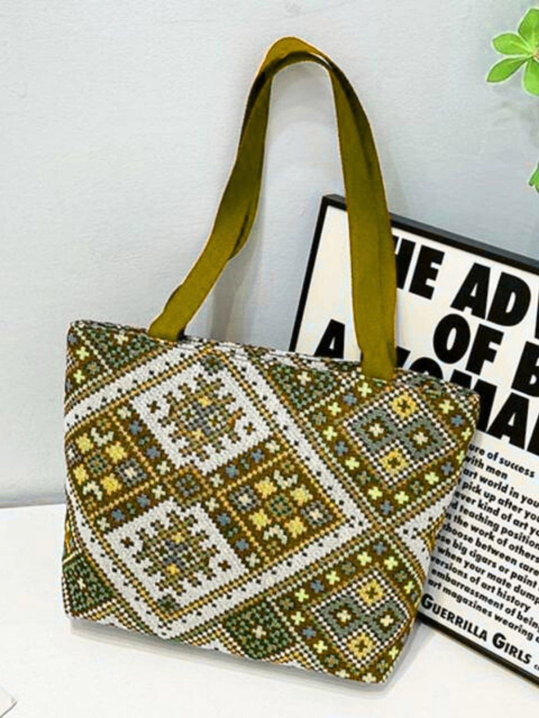 LIKE STYLE Geometric Textured Swagger Shoulder Bag