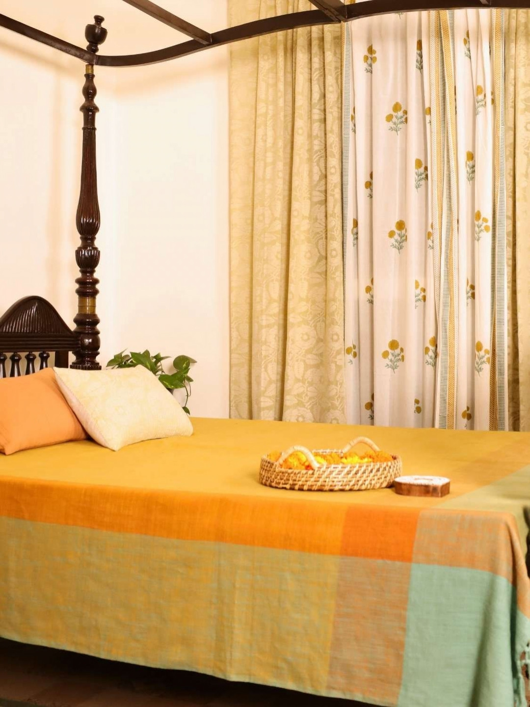 Peepul Tree Yellow & Green Pure Cotton Single Bed Cover