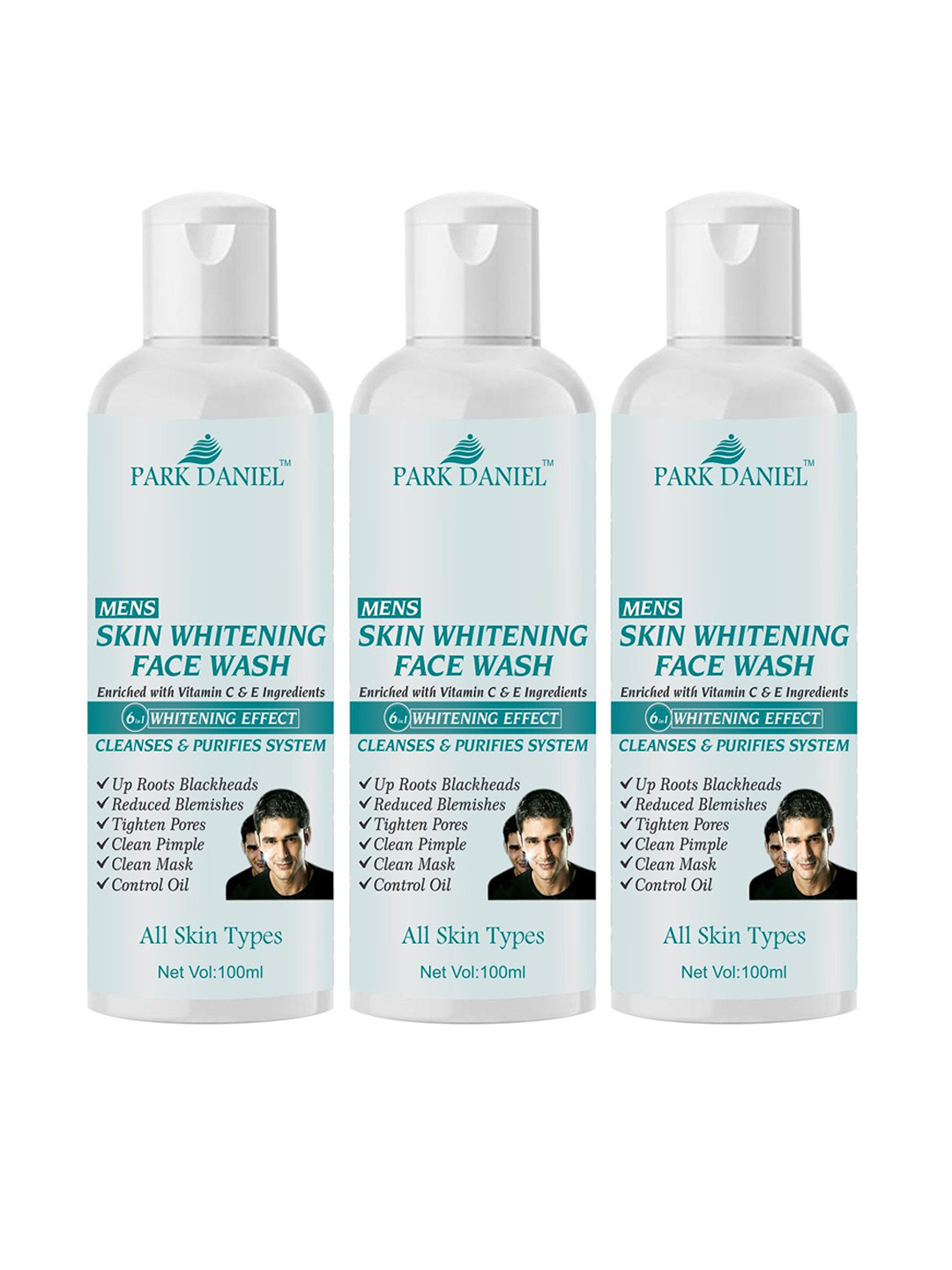 Park Daniel Men Set Of 3 Skin Whitening Face Wash for Controls Oil - 100 ml Each
