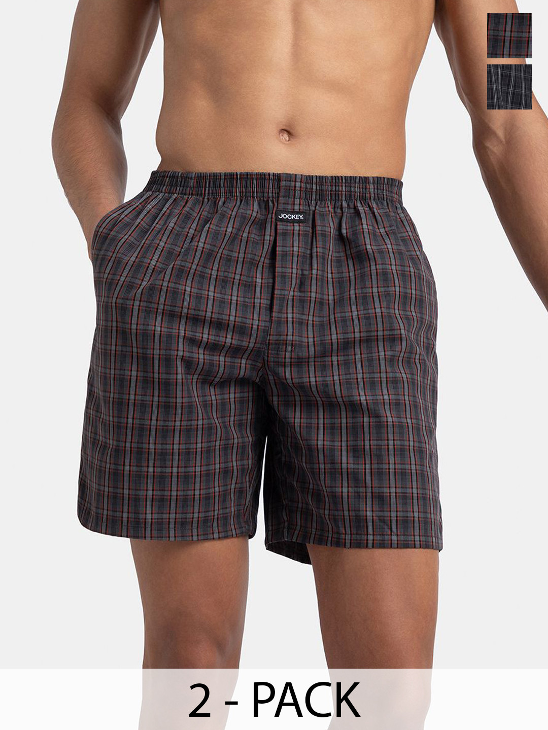 Jockey Men Pack of 2 Super Combed Mercerized Cotton Boxer Shorts with Side Pocket-1223