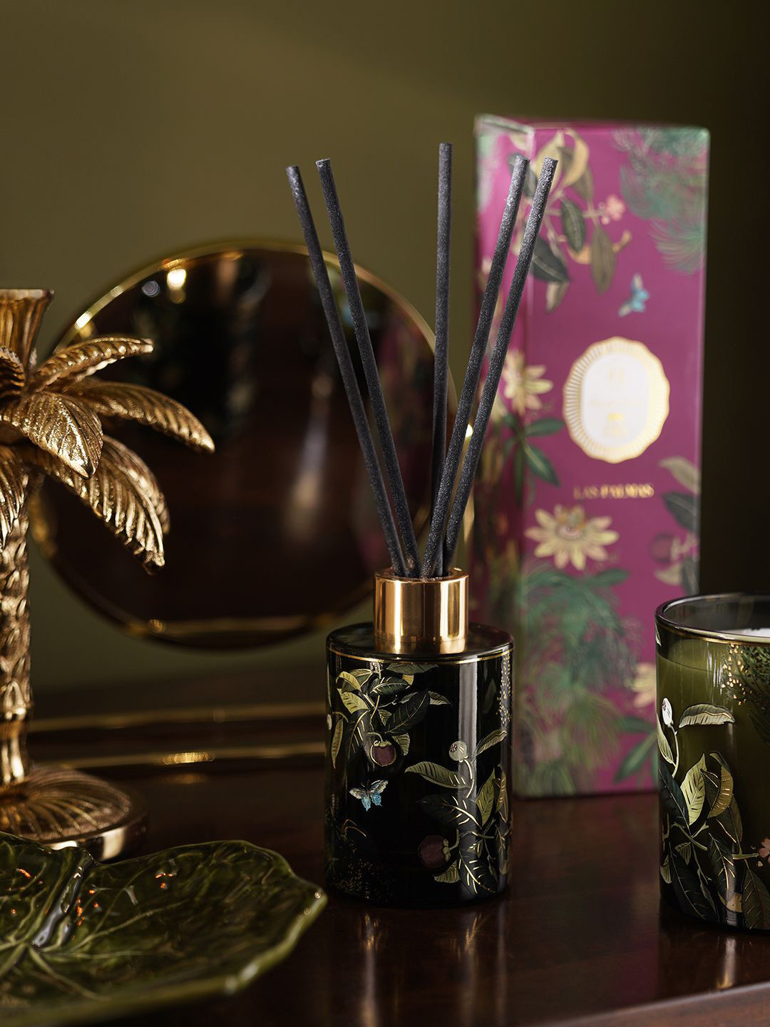 Pure Home and Living Olive-Green & Purple Printed Glass Diffusers - 120 ml