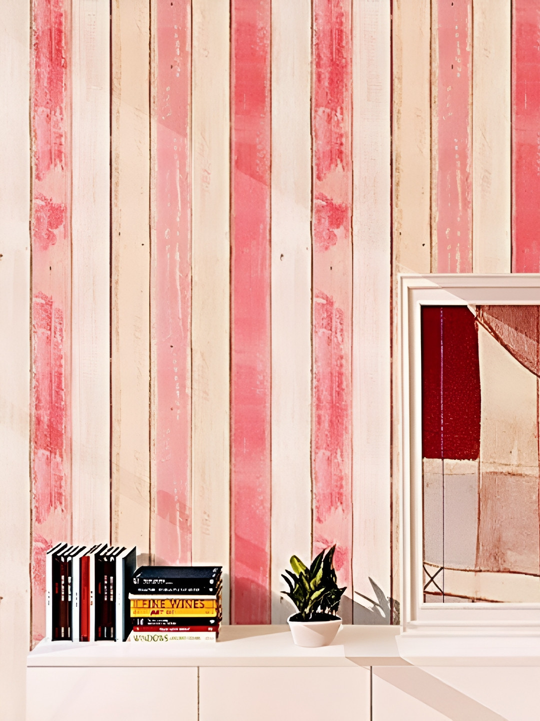 Asian royal Red & Beige Striped Self Adhesive Waterproof Wallpaper