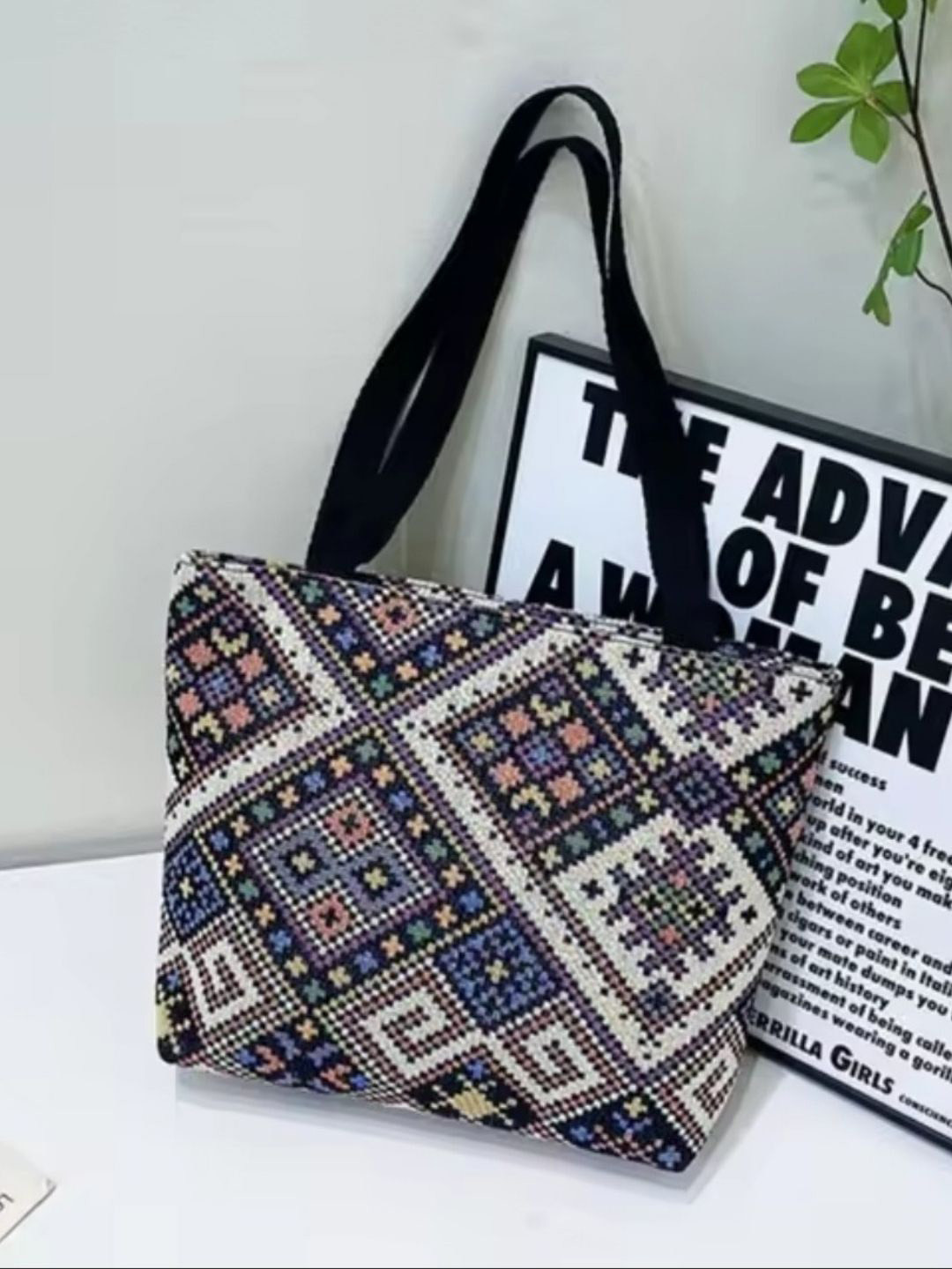 LIKE STYLE Geometric Textured Swagger Shoulder Bag