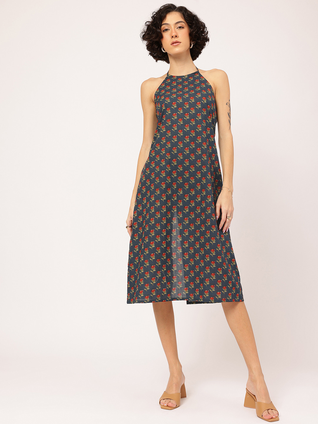 DressBerry Indie Florals Halter Neck Midi Dress with Slit